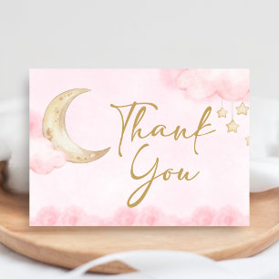 Pink Over the Moon Baby Shower  Thank You Card