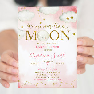 Pink Over The Moon Constellation Baby Shower Invitation