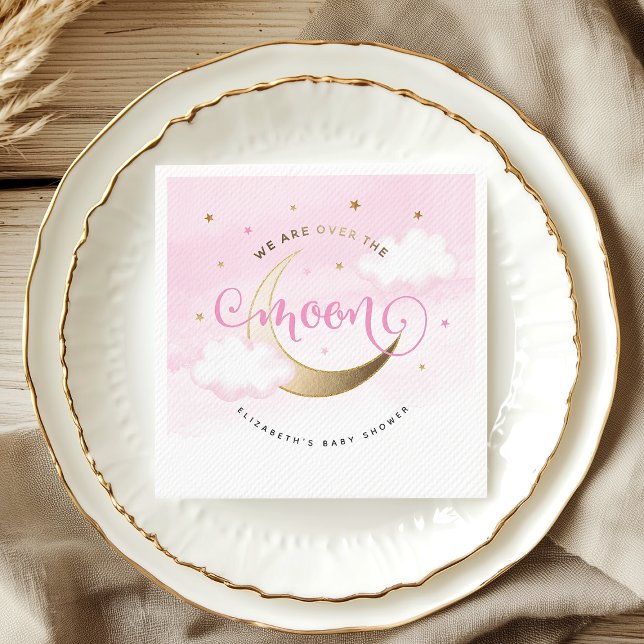 Pink Over the Moon Paper Napkins (Pink Over the Moon Baby Shower Paper Napkins)
