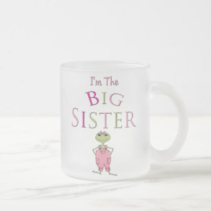 Pink Overall Frog Big Sister Frosted Glass Coffee Mug