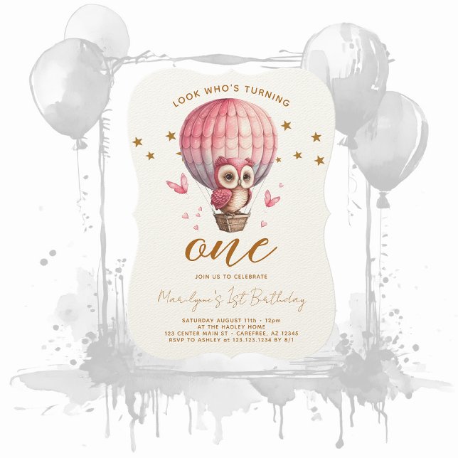 Pink Owl 1st Birthday Invitation (Creator Uploaded)