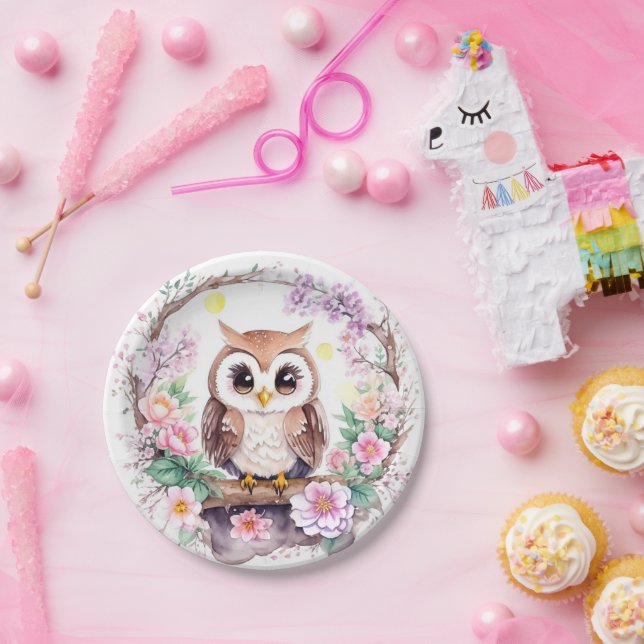 Pink Owl Adventure Baby Girl Shower Paper Plate (Party)