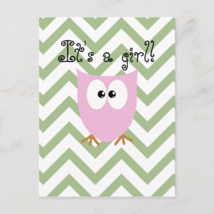 Pink Owl Announcement Postcard