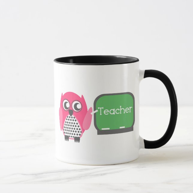 Pink Owl At Chalkboard Mug (Right)