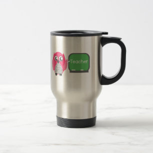 Pink Owl At Chalkboard Travel Mug