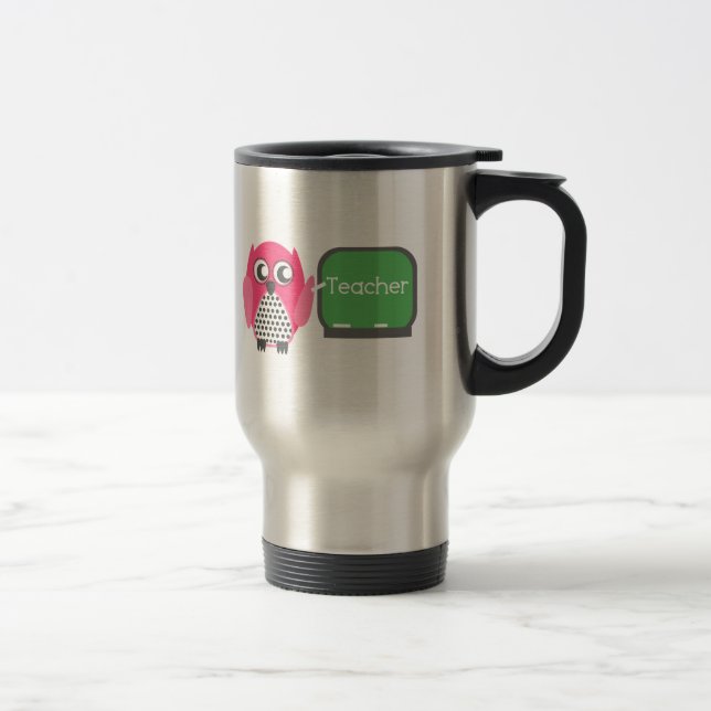 Pink Owl At Chalkboard Travel Mug (Right)