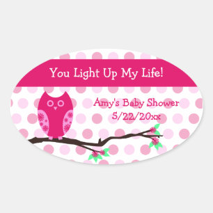 Pink Owl Baby Shower Candle Jar Favour Tags