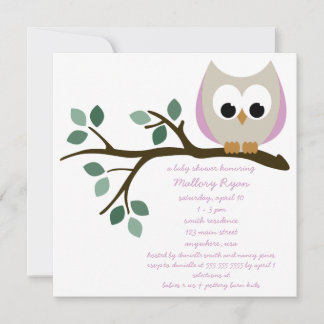 Pink Owl Baby Shower Invitation