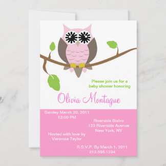 Pink Owl Baby Shower Invitation