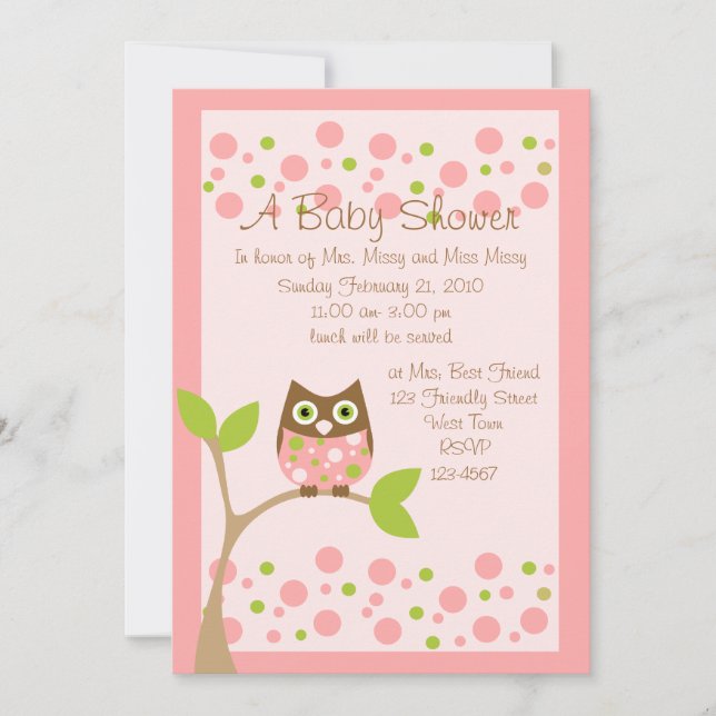 Pink Owl Baby Shower Invitation (Front)