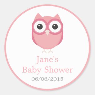 Pink owl baby shower stickers