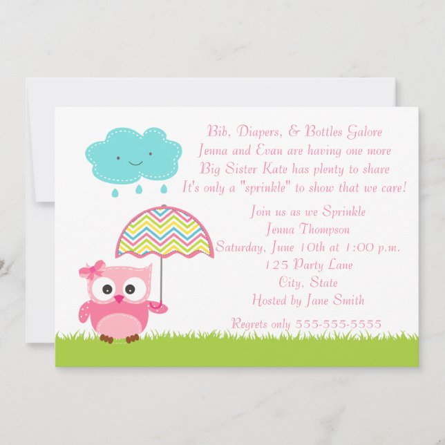 Pink Owl Baby Sprinkle Invitation (Front)