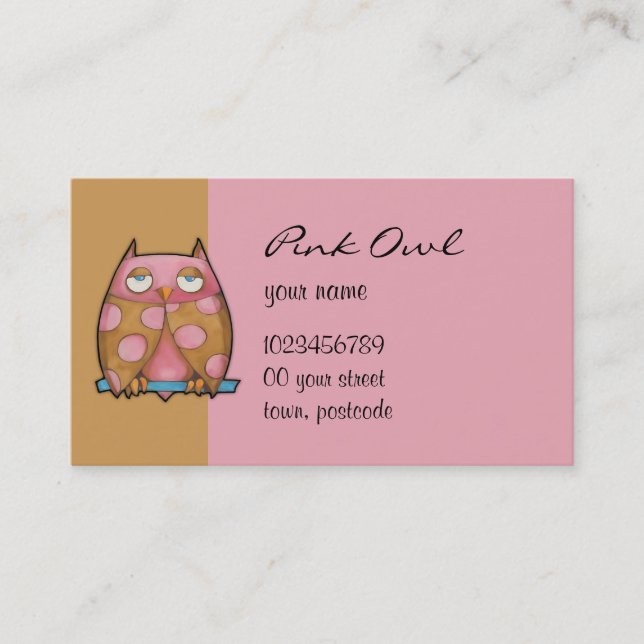 Pink Owl brown Business Card (Front)