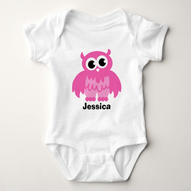Pink owl cartoon baby clothing for girl bodysuit (Front)