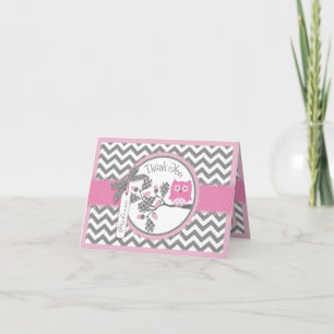 Pink Owl Chevron Print Thank You Card