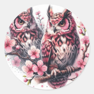 Pink owl classic round sticker