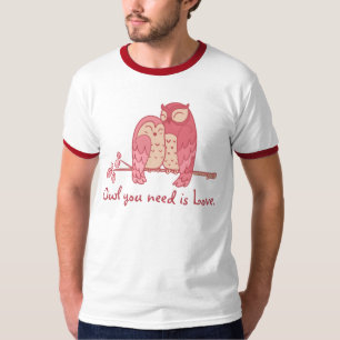 Pink Owl Couple with Pun T-Shirt