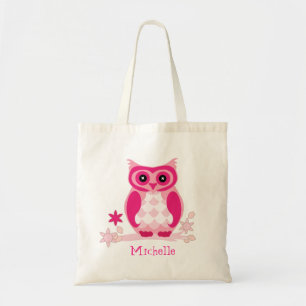 Pink Owl Custom Name Girly Cute Tote Bag