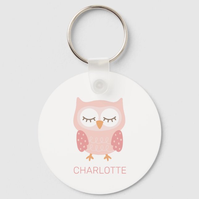 Pink Owl cute customised  Key Ring (Front)