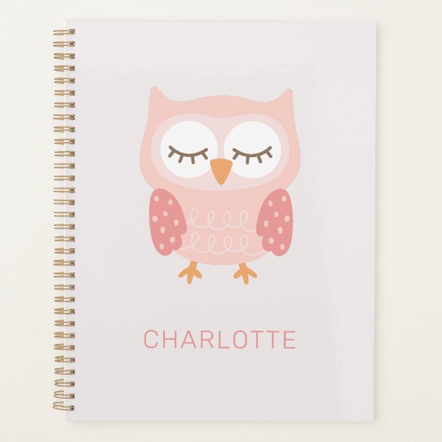 'Pink Owl', cute monogram Planner (Front)