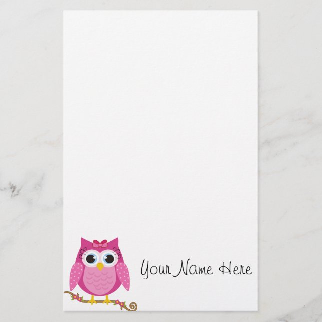 Pink Owl design Gifts Stationery (Front)