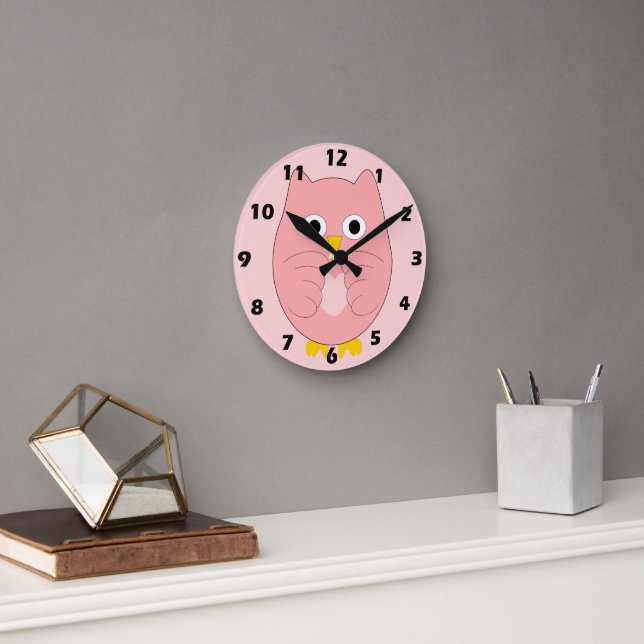 Pink Owl Design Round Clock (Office)