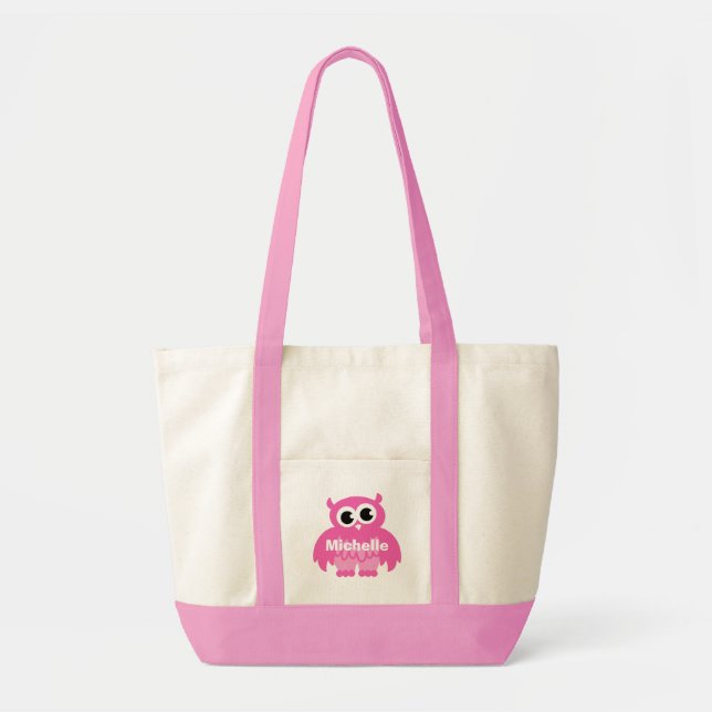 Pink owl diaper bag with personalised baby name (Front)