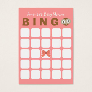 Pink Owl Girl 5x5 Baby Shower Bingo Card