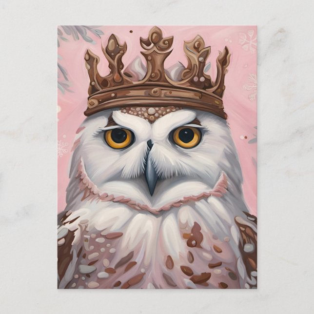 Pink Owl in a Crown Postcard (Front)