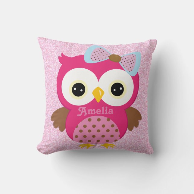 Pink Owl Keepsake Cushion Baby Gift (Front)