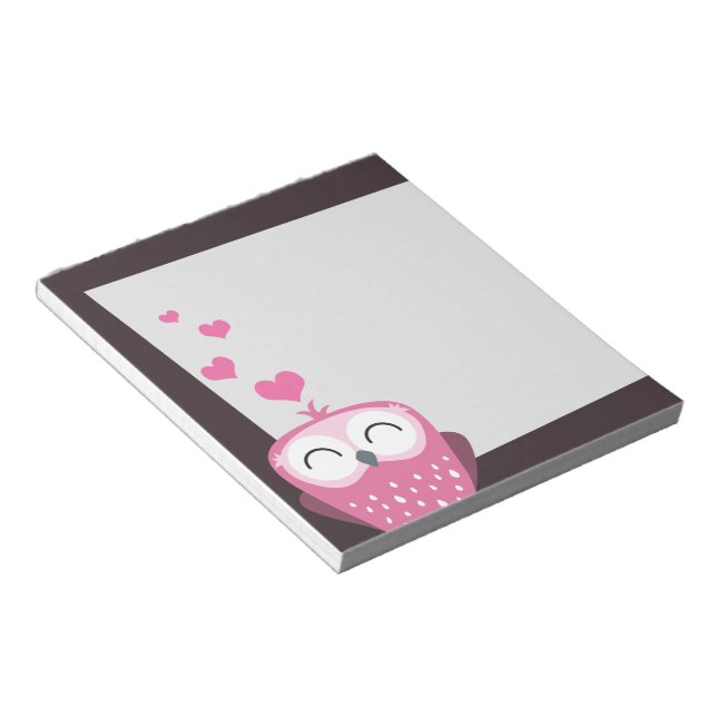 Pink Owl & Love Hearts Notepad (Angled)