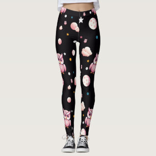 Pink Owl Moonlight Pattern Leggings