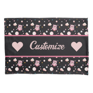 Pink Owl Moonlight Pattern Pillowcase