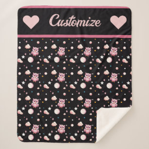 Pink Owl Moonlight Pattern Sherpa Blanket