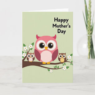 Pink Owl Mothers Day Art Card