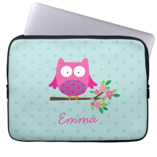 Pink Owl on a Branch Personalised Laptop Sleeve