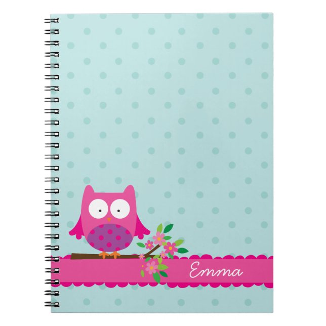 Pink Owl on a Branch Personalised Notebook (Front)