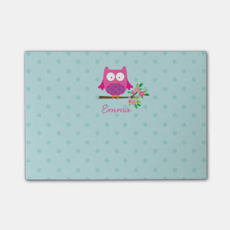 Pink Owl on a Branch Personalised Post It Notes