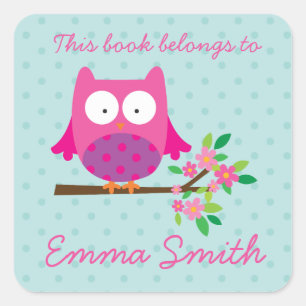Pink Owl on a Branch Personalised Sticker