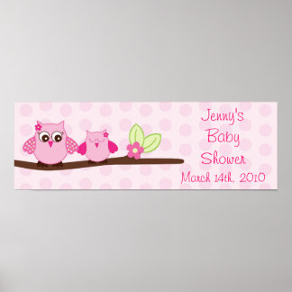 Pink Owl Personalised Baby Shower Banner Poster