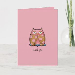 Pink Owl pink Thank You Card