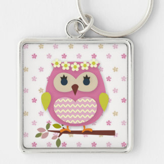 Pink Owl Square Keychain