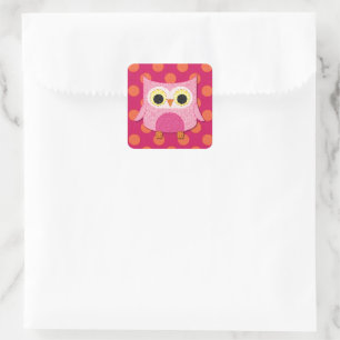 Pink Owl Square Stickers