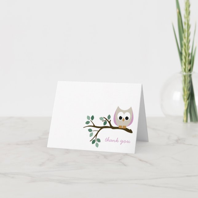 Pink Owl Thank You Card (Front)