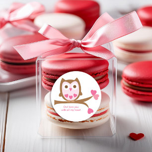Pink Owl Valentines Day Classic Round Sticker