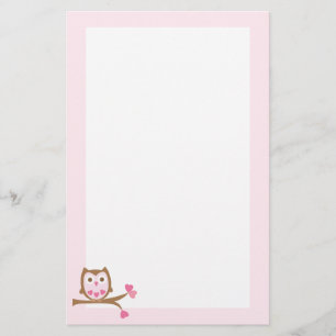 Pink Owl Valentines Day Stationery