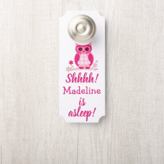 Pink Owl With Baby's Name Shhh! Baby Is Sleeping Door Hanger