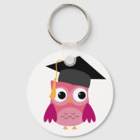 Pink Owl with Graduation Cap Keychain