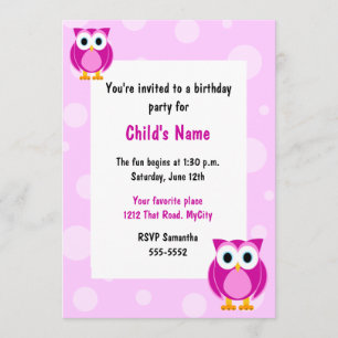 Pink Owls Children's Birthday Invitation