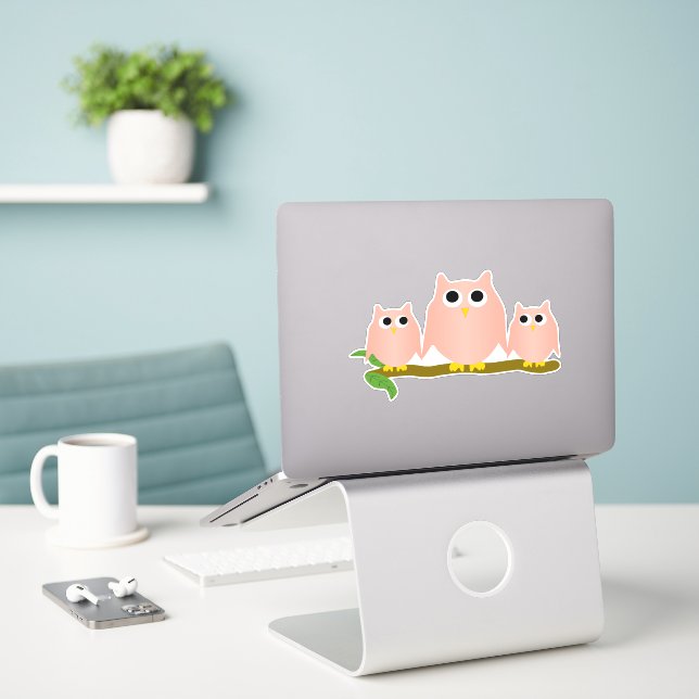 Pink Owls Design (Laptop On Desk)
